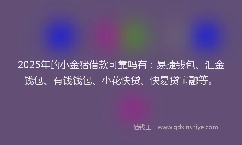 2025年的小金猪借款可靠吗有：易捷钱包、汇金钱包、有钱钱包、小花快贷、快易贷宝融等。