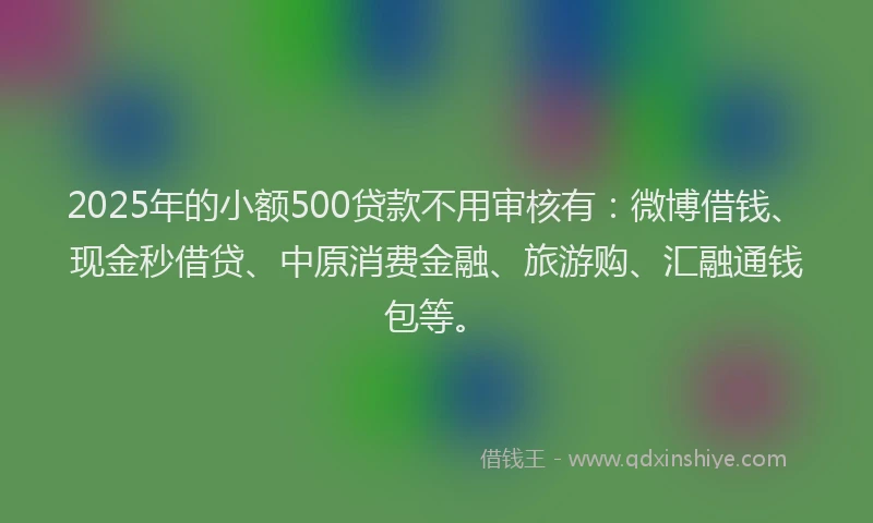 2025年的小额500贷款不用审核有：微博借钱、现金秒借贷、中原消费金融、旅游购、汇融通钱包等。