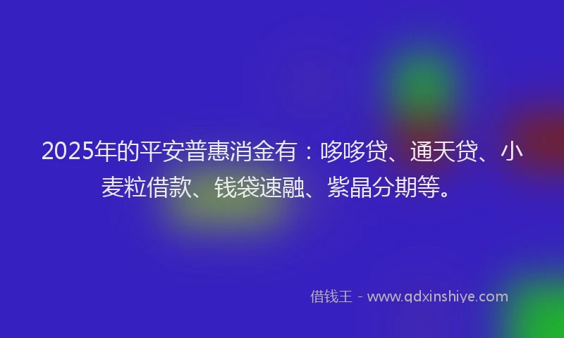 2025年的平安普惠消金有：哆哆贷、通天贷、小麦粒借款、钱袋速融、紫晶分期等。