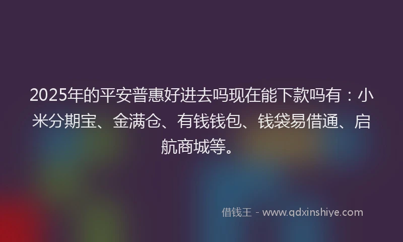 2025年的平安普惠好进去吗现在能下款吗有：小米分期宝、金满仓、有钱钱包、钱袋易借通、启航商城等。