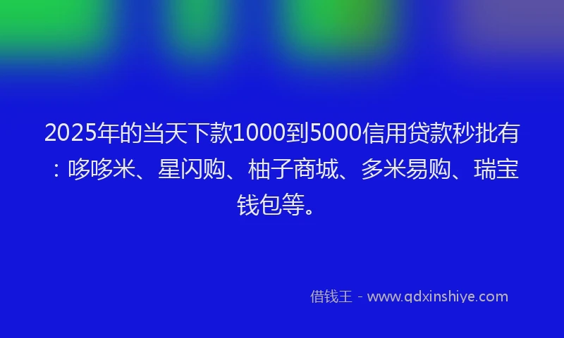 2025年的当天下款1000到5000信用贷款秒批有：哆哆米、星闪购、柚子商城、多米易购、瑞宝钱包等。