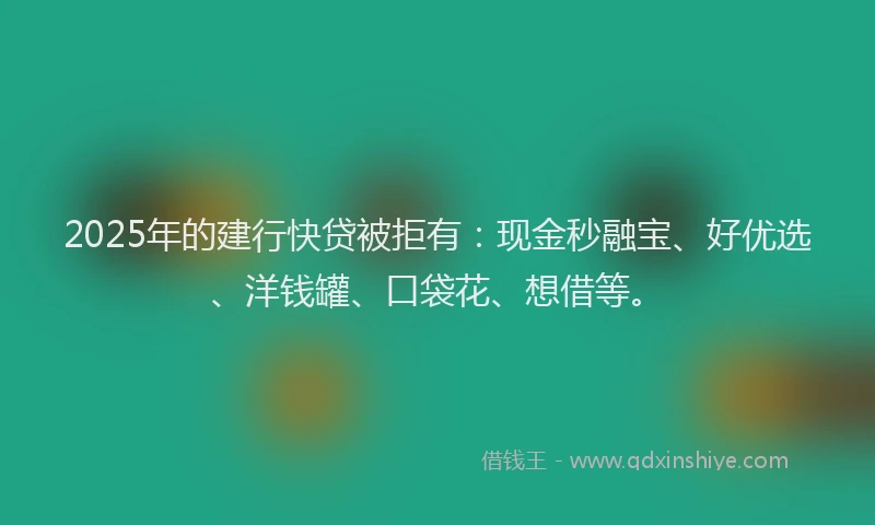 2025年的建行快贷被拒有：现金秒融宝、好优选、洋钱罐、口袋花、想借等。
