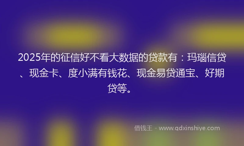 2025年的征信好不看大数据的贷款有：玛瑙信贷、现金卡、度小满有钱花、现金易贷通宝、好期贷等。