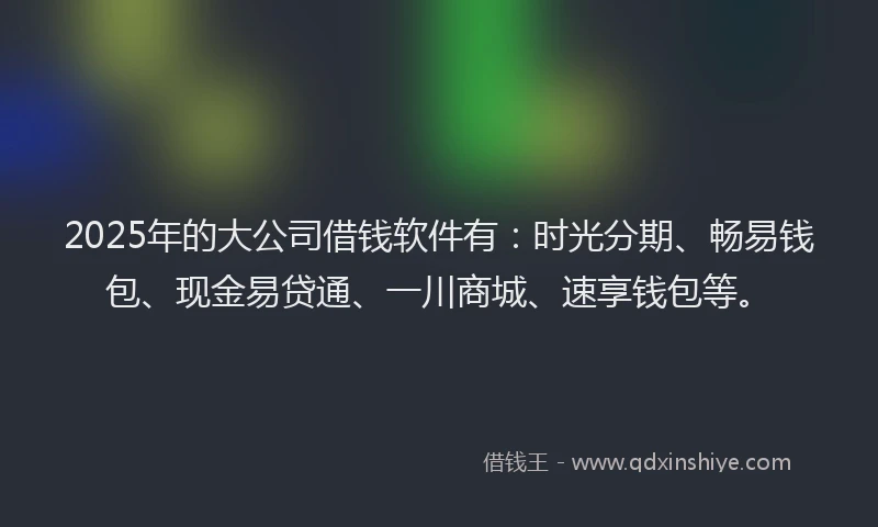 2025年的大公司借钱软件有：时光分期、畅易钱包、现金易贷通、一川商城、速享钱包等。