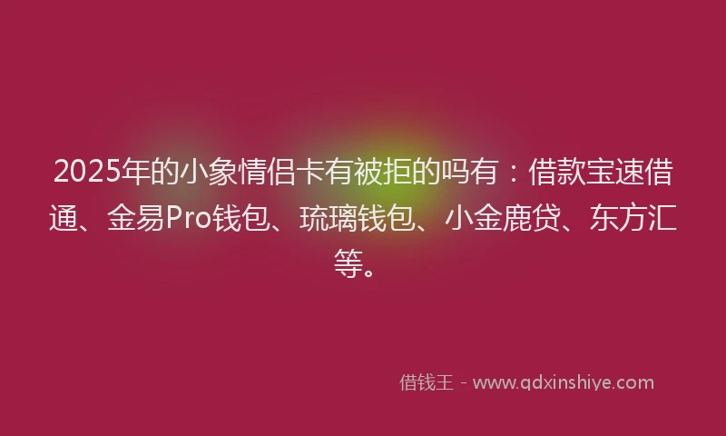 2025年的小象情侣卡有被拒的吗有：借款宝速借通、金易Pro钱包、琉璃钱包、小金鹿贷、东方汇等。