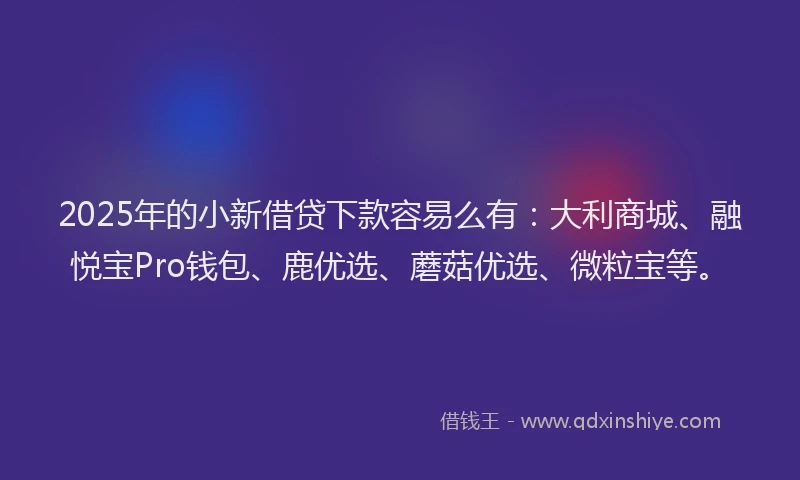 2025年的小新借贷下款容易么有：大利商城、融悦宝Pro钱包、鹿优选、蘑菇优选、微粒宝等。