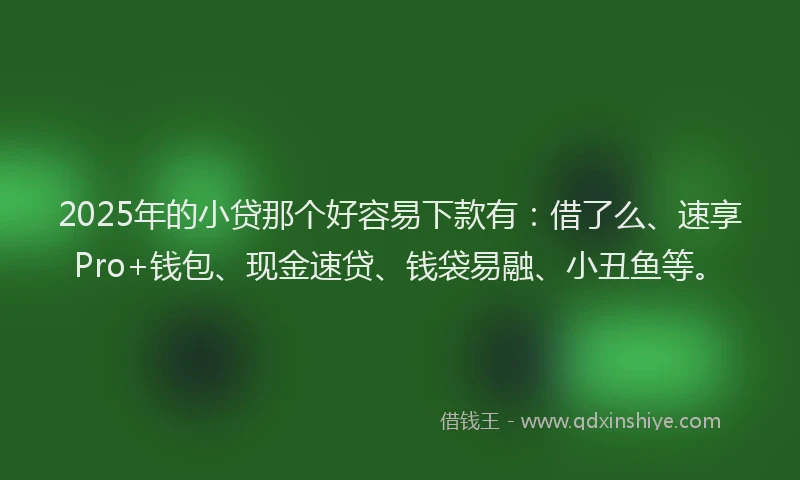 2025年的小贷那个好容易下款有：借了么、速享Pro+钱包、现金速贷、钱袋易融、小丑鱼等。