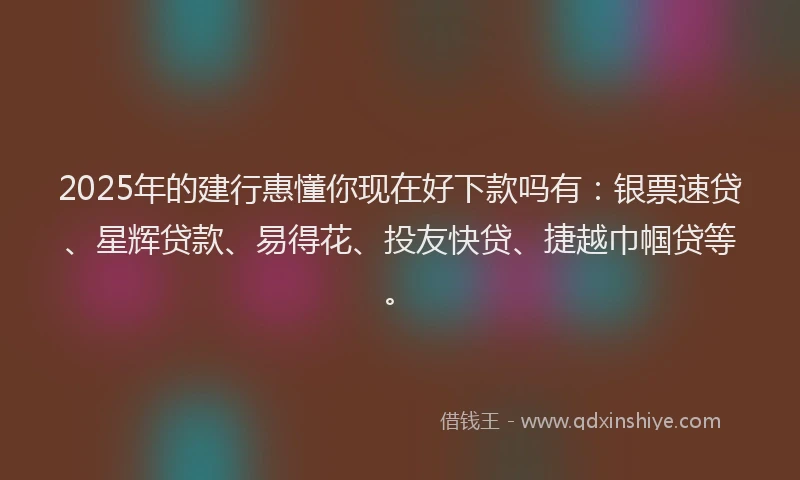 2025年的建行惠懂你现在好下款吗有：银票速贷、星辉贷款、易得花、投友快贷、捷越巾帼贷等。