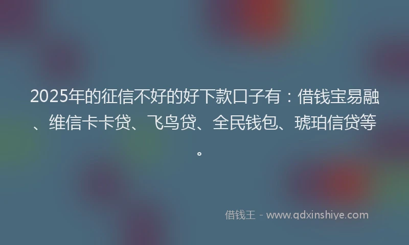 2025年的征信不好的好下款口子有：借钱宝易融、维信卡卡贷、飞鸟贷、全民钱包、琥珀信贷等。
