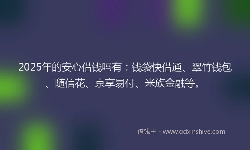 2025年的安心借钱吗有：钱袋快借通、翠竹钱包、随信花、京享易付、米族金融等。