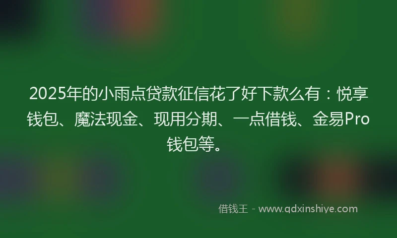 2025年的小雨点贷款征信花了好下款么有：悦享钱包、魔法现金、现用分期、一点借钱、金易Pro钱包等。