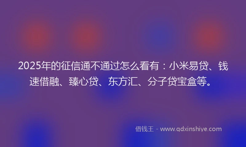 2025年的征信通不通过怎么看有：小米易贷、钱速借融、臻心贷、东方汇、分子贷宝盒等。