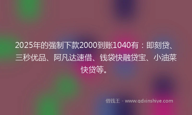 2025年的强制下款2000到账1040有：即刻贷、三秒优品、阿凡达速借、钱袋快融贷宝、小油菜快贷等。