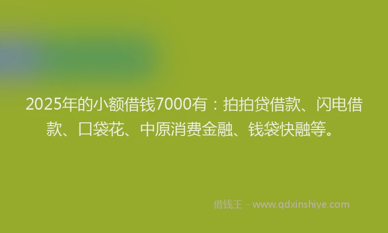 2025年的小额借钱7000有：拍拍贷借款、闪电借款、口袋花、中原消费金融、钱袋快融等。