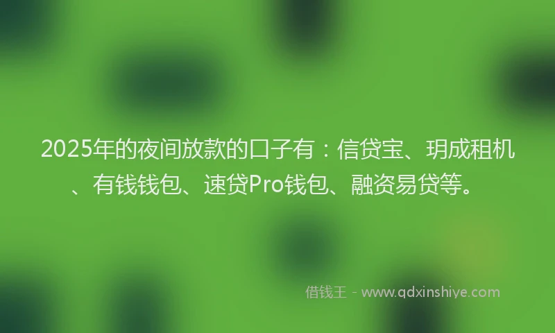 2025年的夜间放款的口子有：信贷宝、玥成租机、有钱钱包、速贷Pro钱包、融资易贷等。