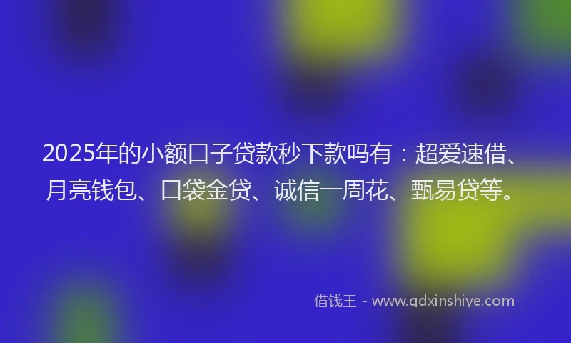 2025年的小额口子贷款秒下款吗有：超爱速借、月亮钱包、口袋金贷、诚信一周花、甄易贷等。