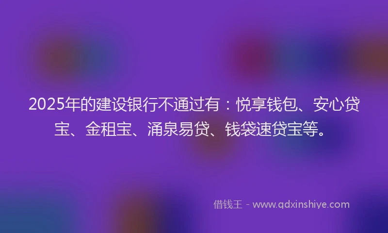 2025年的建设银行不通过有：悦享钱包、安心贷宝、金租宝、涌泉易贷、钱袋速贷宝等。