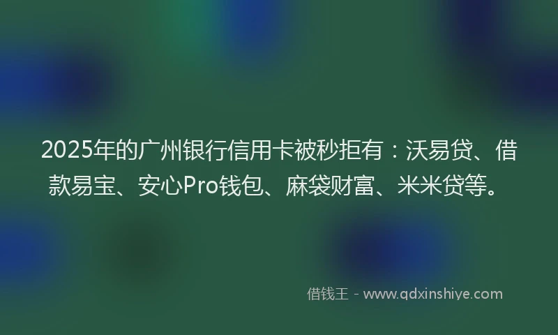 2025年的广州银行信用卡被秒拒有：沃易贷、借款易宝、安心Pro钱包、麻袋财富、米米贷等。