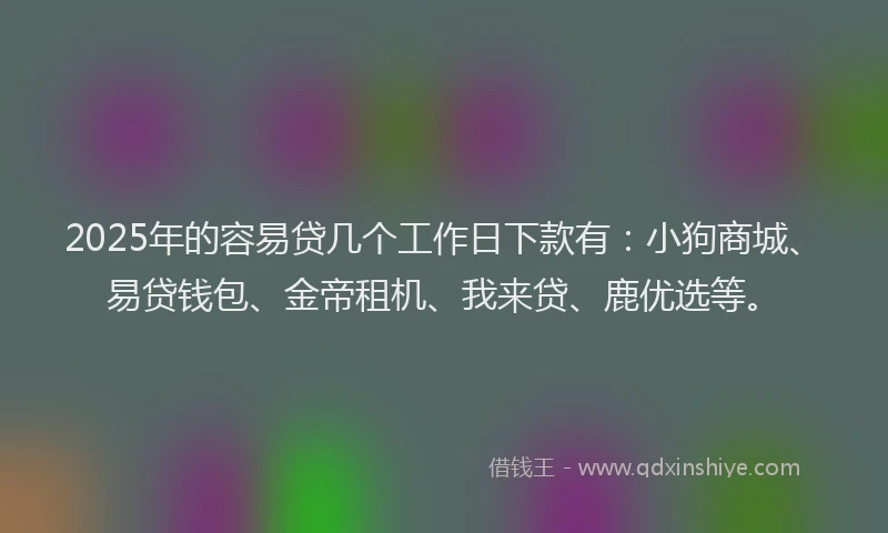 2025年的容易贷几个工作日下款有：小狗商城、易贷钱包、金帝租机、我来贷、鹿优选等。