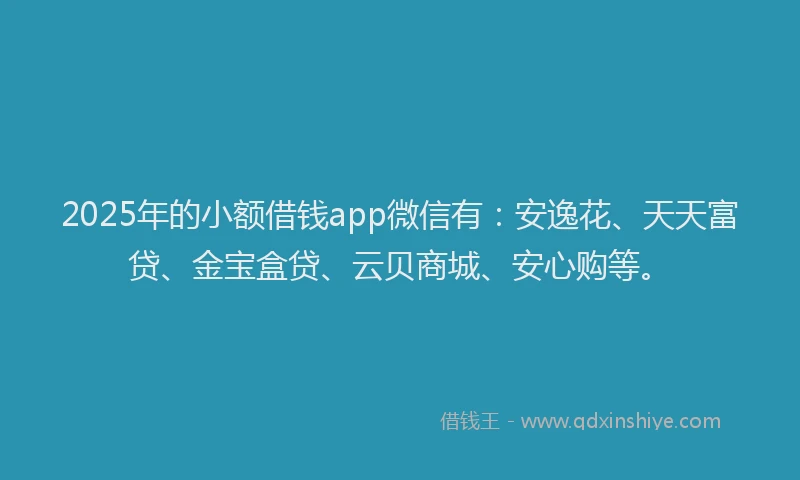 2025年的小额借钱app微信有：安逸花、天天富贷、金宝盒贷、云贝商城、安心购等。