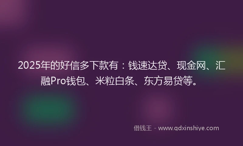 2025年的好信多下款有：钱速达贷、现金网、汇融Pro钱包、米粒白条、东方易贷等。
