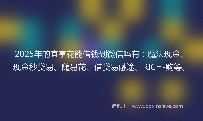 2025年的宜享花能借钱到微信吗有：魔法现金、现金秒贷易、随易花、借贷易融途、RICH-购等。