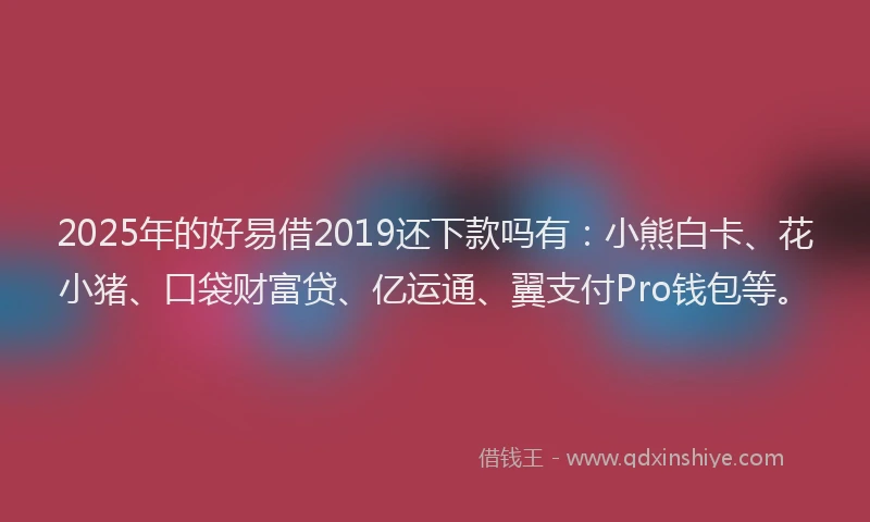 2025年的好易借2019还下款吗有：小熊白卡、花小猪、口袋财富贷、亿运通、翼支付Pro钱包等。