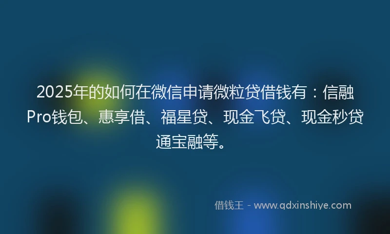 2025年的如何在微信申请微粒贷借钱有：信融Pro钱包、惠享借、福星贷、现金飞贷、现金秒贷通宝融等。