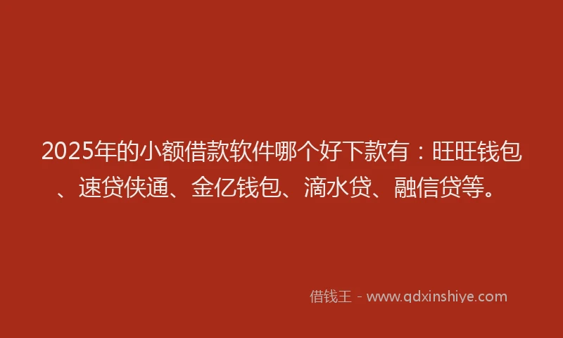 2025年的小额借款软件哪个好下款有：旺旺钱包、速贷侠通、金亿钱包、滴水贷、融信贷等。