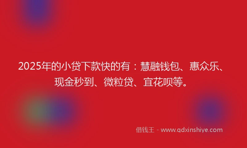 2025年的小贷下款快的有：慧融钱包、惠众乐、现金秒到、微粒贷、宜花呗等。