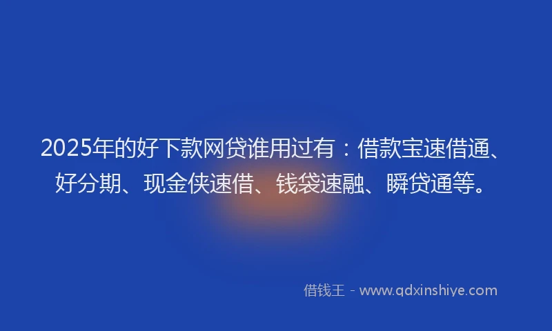 2025年的好下款网贷谁用过有：借款宝速借通、好分期、现金侠速借、钱袋速融、瞬贷通等。