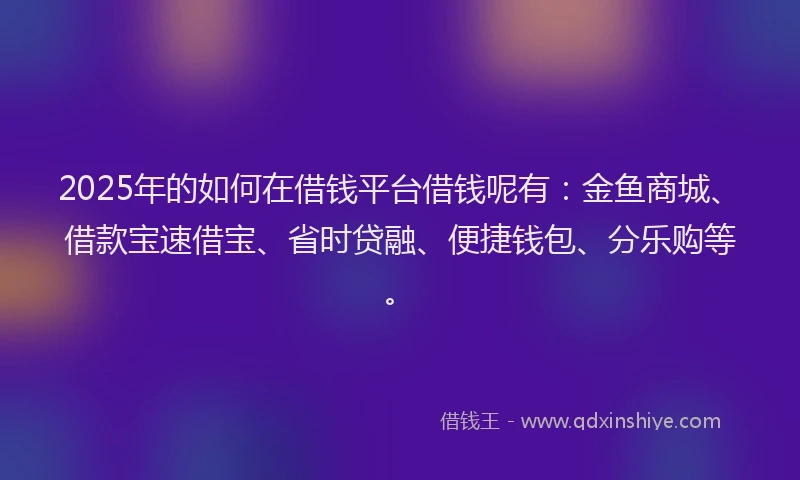 2025年的如何在借钱平台借钱呢有：金鱼商城、借款宝速借宝、省时贷融、便捷钱包、分乐购等。