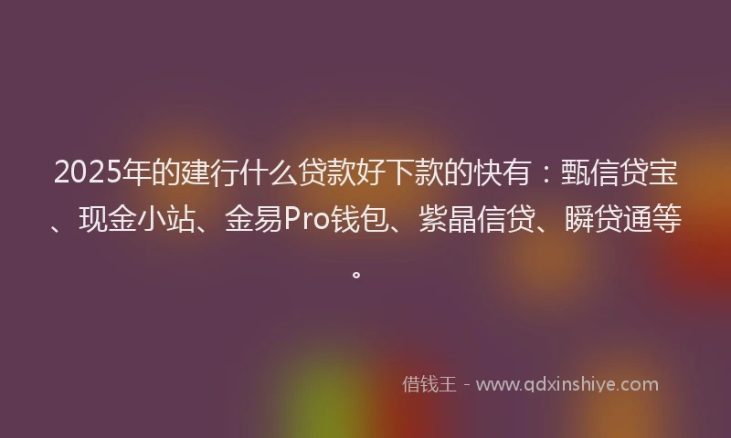 2025年的建行什么贷款好下款的快有：甄信贷宝、现金小站、金易Pro钱包、紫晶信贷、瞬贷通等。