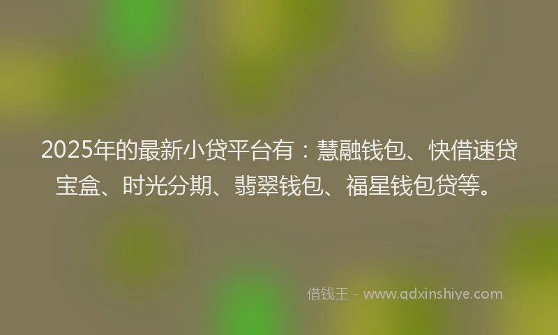 2025年的最新小贷平台有：慧融钱包、快借速贷宝盒、时光分期、翡翠钱包、福星钱包贷等。
