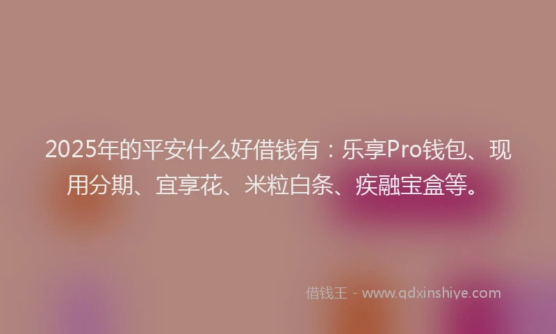 2025年的平安什么好借钱有：乐享Pro钱包、现用分期、宜享花、米粒白条、疾融宝盒等。