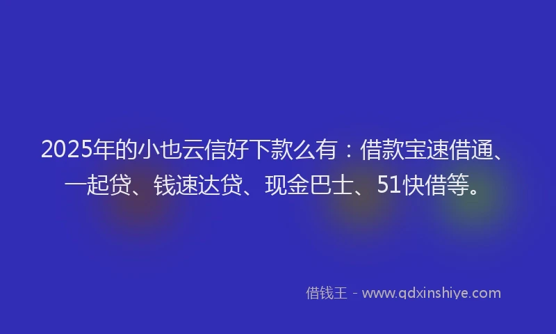 2025年的小也云信好下款么有：借款宝速借通、一起贷、钱速达贷、现金巴士、51快借等。