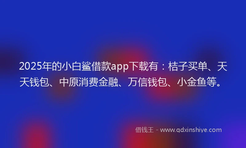 2025年的小白鲨借款app下载有：桔子买单、天天钱包、中原消费金融、万信钱包、小金鱼等。