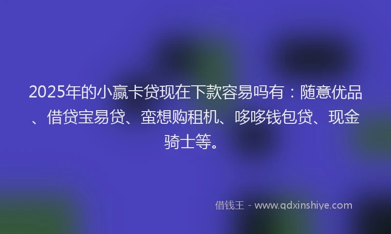 2025年的小赢卡贷现在下款容易吗有：随意优品、借贷宝易贷、蛮想购租机、哆哆钱包贷、现金骑士等。