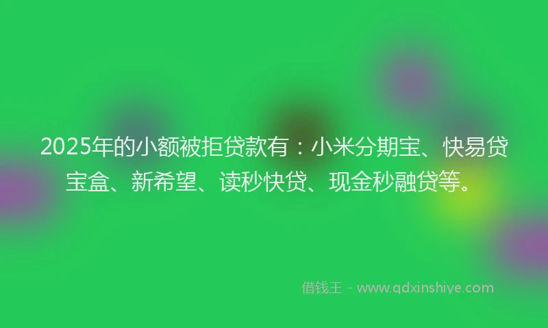 2025年的小额被拒贷款有：小米分期宝、快易贷宝盒、新希望、读秒快贷、现金秒融贷等。