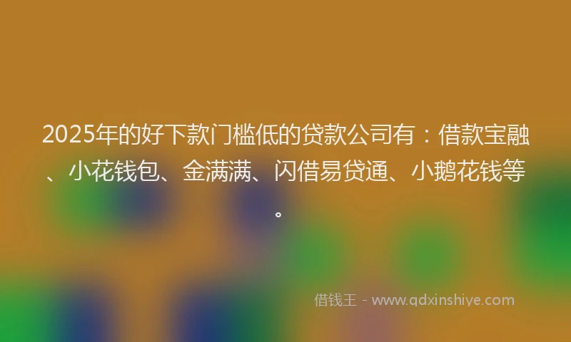 2025年的好下款门槛低的贷款公司有：借款宝融、小花钱包、金满满、闪借易贷通、小鹅花钱等。