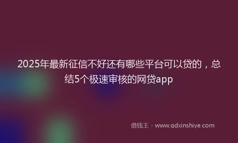2025年最新征信不好还有哪些平台可以贷的，总结5个极速审核的网贷app