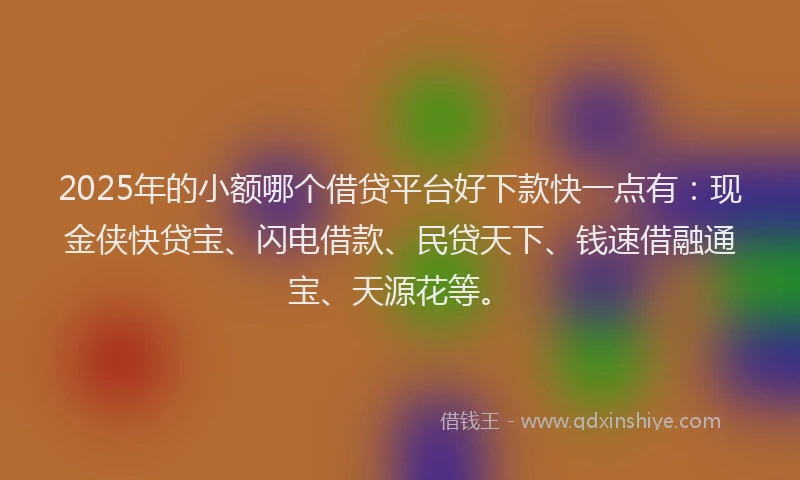 2025年的小额哪个借贷平台好下款快一点有：现金侠快贷宝、闪电借款、民贷天下、钱速借融通宝、天源花等。