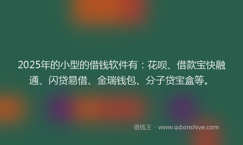 2025年的小型的借钱软件有：花呗、借款宝快融通、闪贷易借、金瑞钱包、分子贷宝盒等。