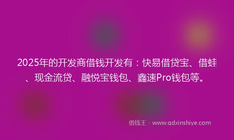 2025年的开发商借钱开发有：快易借贷宝、借蛙、现金流贷、融悦宝钱包、鑫速Pro钱包等。