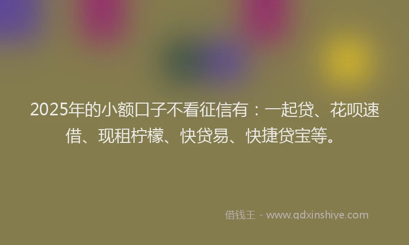 2025年的小额口子不看征信有：一起贷、花呗速借、现租柠檬、快贷易、快捷贷宝等。