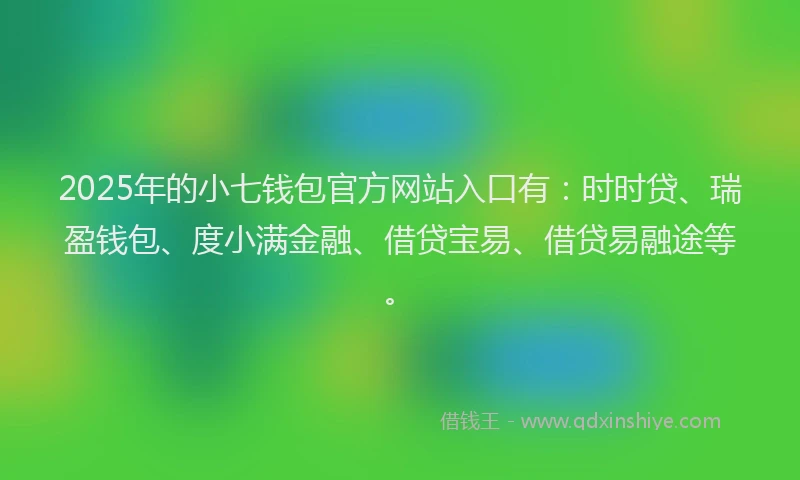 2025年的小七钱包官方网站入口有：时时贷、瑞盈钱包、度小满金融、借贷宝易、借贷易融途等。