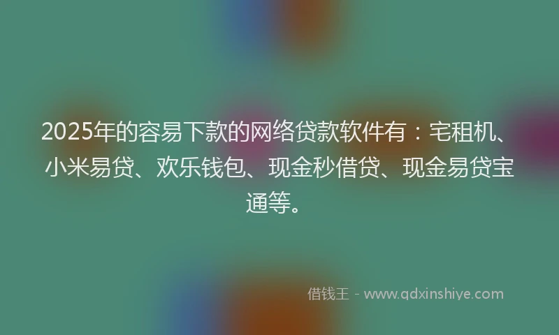2025年的容易下款的网络贷款软件有：宅租机、小米易贷、欢乐钱包、现金秒借贷、现金易贷宝通等。