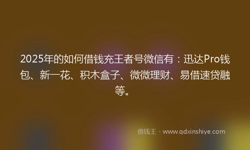 2025年的如何借钱充王者号微信有：迅达Pro钱包、新一花、积木盒子、微微理财、易借速贷融等。