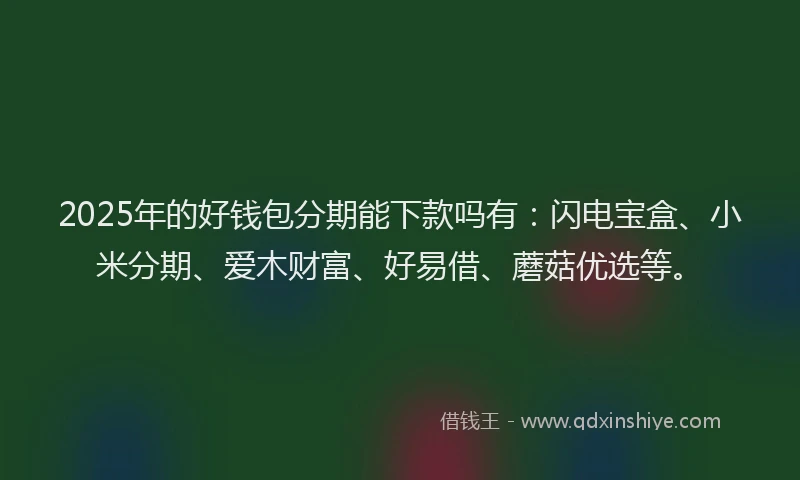 2025年的好钱包分期能下款吗有：闪电宝盒、小米分期、爱木财富、好易借、蘑菇优选等。