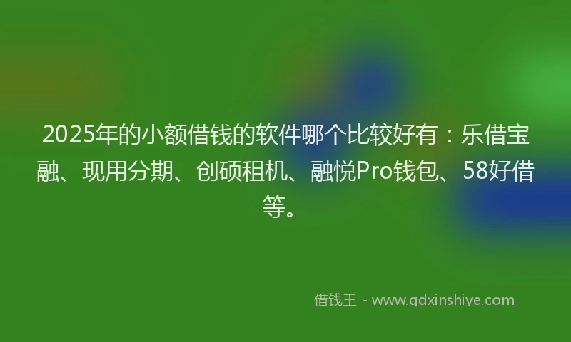 2025年的小额借钱的软件哪个比较好有：乐借宝融、现用分期、创硕租机、融悦Pro钱包、58好借等。